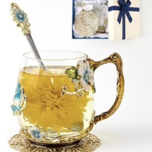 Clear glass with blue flowers